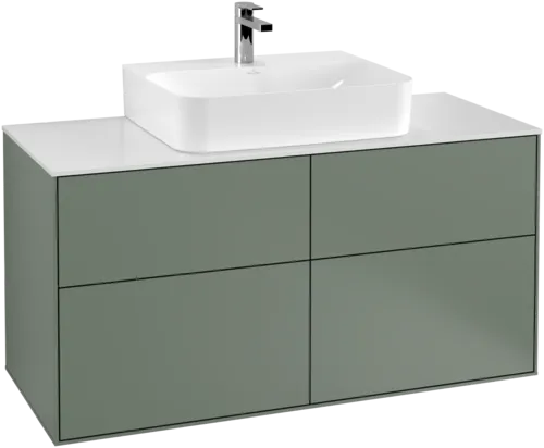 Picture of VILLEROY BOCH Finion Vanity unit, with lighting, 4 pull-out compartments, 1200 x 603 x 501 mm, Olive Matt Lacquer / Glass White Matt #G13100GM