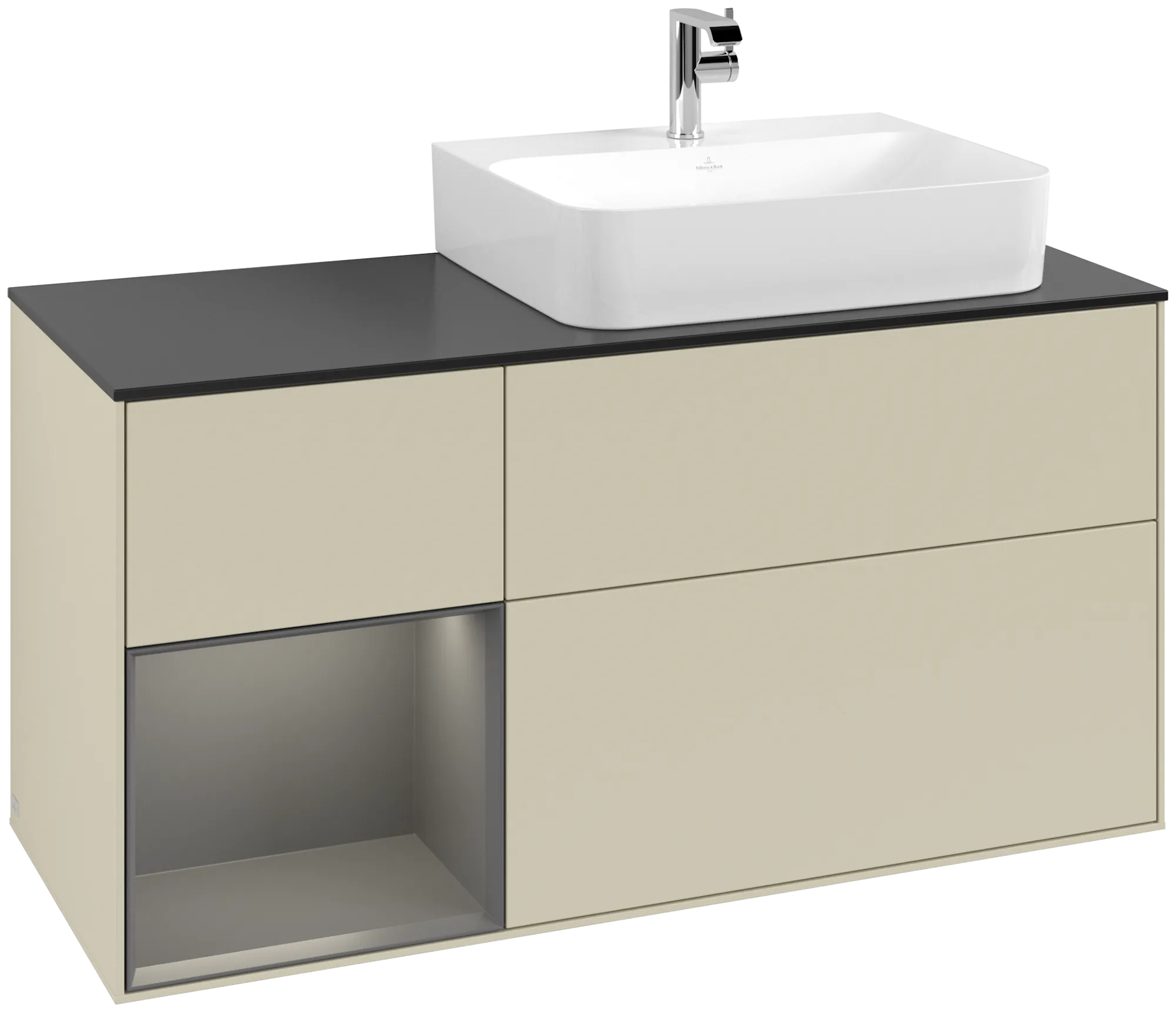 Picture of VILLEROY BOCH Finion Vanity unit, with lighting, 3 pull-out compartments, 1200 x 603 x 501 mm, Silk Grey Matt Lacquer / Anthracite Matt Lacquer / Glass Black Matt #G142GKHJ