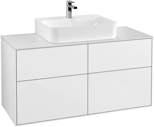 Picture of VILLEROY BOCH Finion Vanity unit, with lighting, 4 pull-out compartments, 1200 x 603 x 501 mm, Glossy White Lacquer / Glass White Matt #G13100GF
