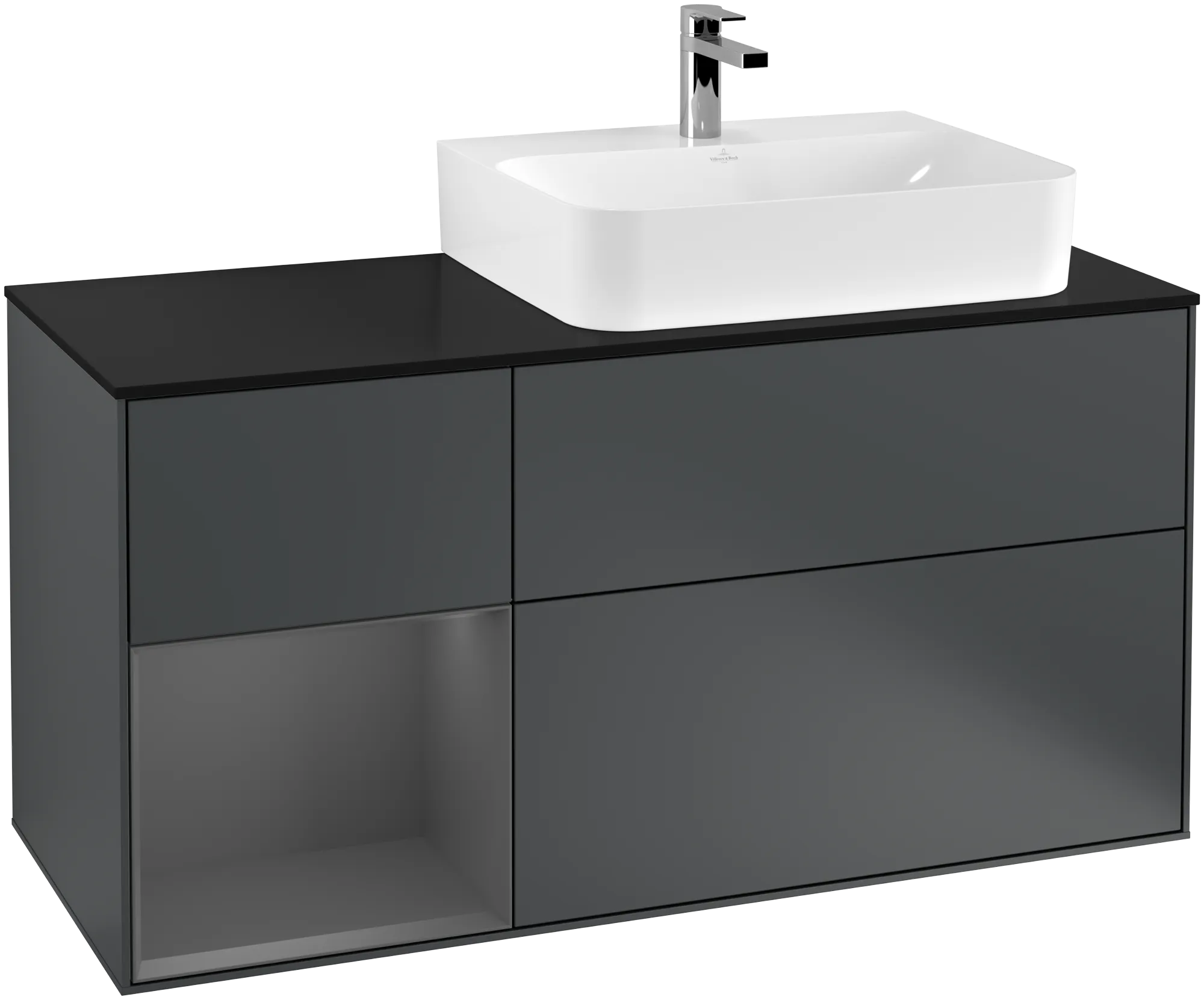 Picture of VILLEROY BOCH Finion Vanity unit, with lighting, 3 pull-out compartments, 1200 x 603 x 501 mm, Midnight Blue Matt Lacquer / Anthracite Matt Lacquer / Glass Black Matt #G142GKHG