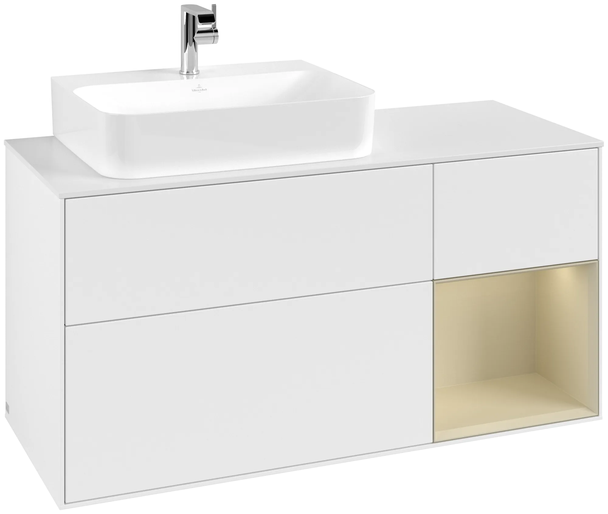 Picture of VILLEROY BOCH Finion Vanity unit, with lighting, 3 pull-out compartments, 1200 x 603 x 501 mm, White Matt Lacquer / Silk Grey Matt Lacquer / Glass White Matt #G151HJMT