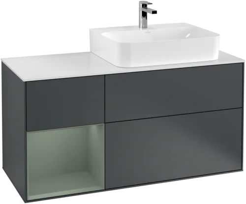 Picture of VILLEROY BOCH Finion Vanity unit, with lighting, 3 pull-out compartments, 1200 x 603 x 501 mm, Midnight Blue Matt Lacquer / Olive Matt Lacquer / Glass White Matt #G141GMHG