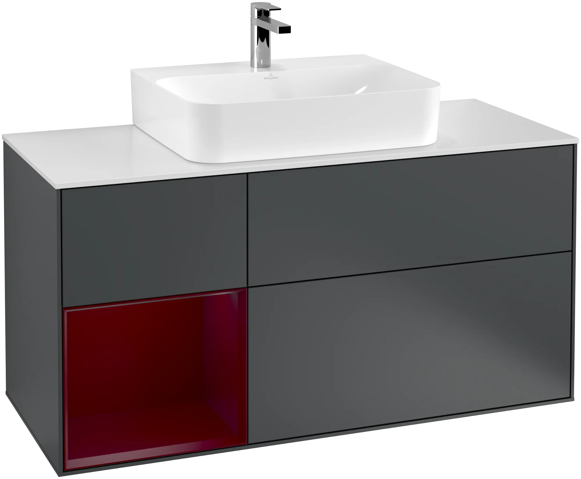 Picture of VILLEROY BOCH Finion Vanity unit, with lighting, 3 pull-out compartments, 1200 x 603 x 501 mm, Midnight Blue Matt Lacquer / Peony Matt Lacquer / Glass White Matt #G161HBHG