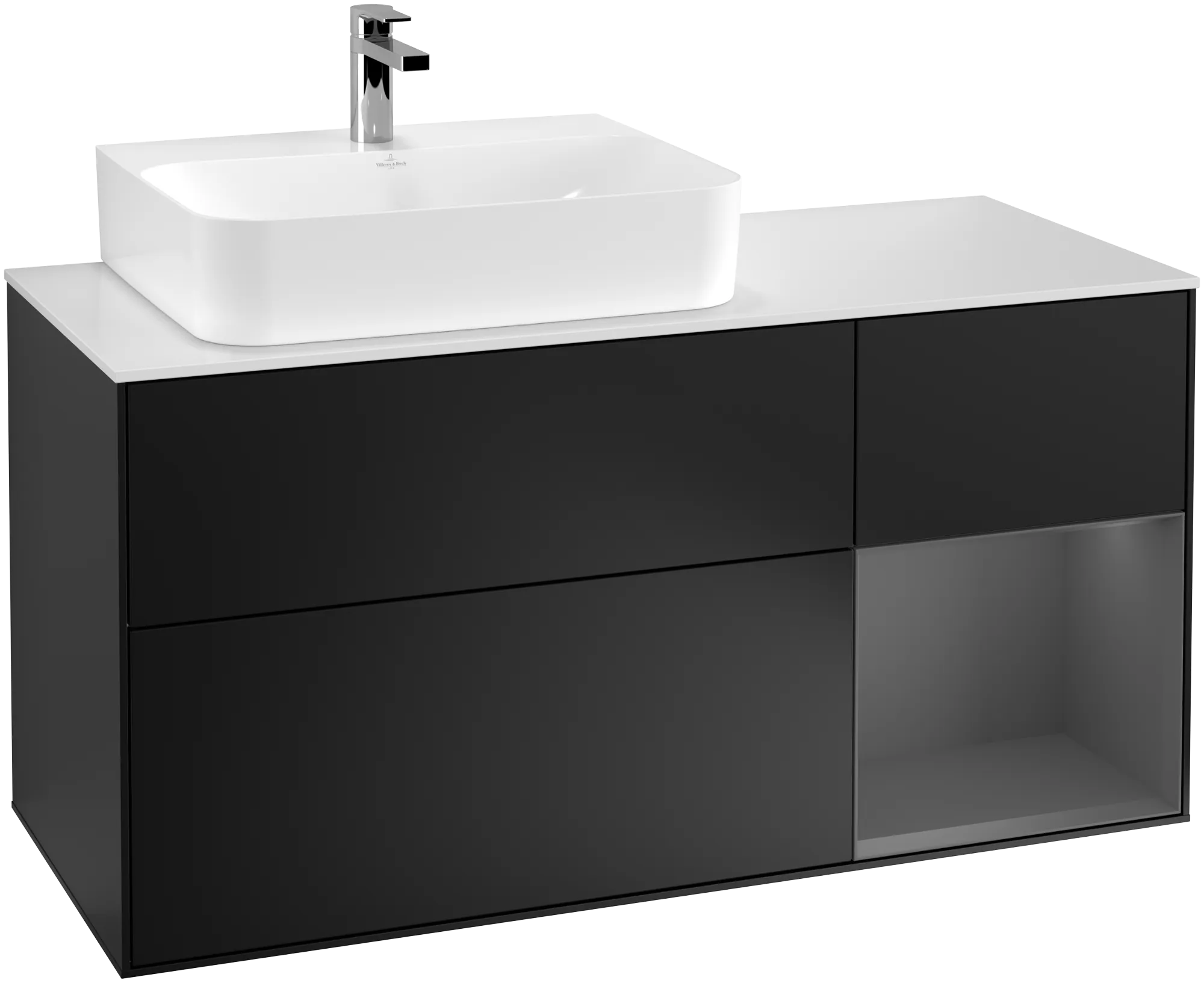 Picture of VILLEROY BOCH Finion Vanity unit, with lighting, 3 pull-out compartments, 1200 x 603 x 501 mm, Black Matt Lacquer / Anthracite Matt Lacquer / Glass White Matt #G151GKPD