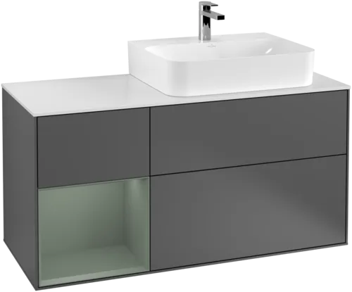 Picture of VILLEROY BOCH Finion Vanity unit, with lighting, 3 pull-out compartments, 1200 x 603 x 501 mm, Anthracite Matt Lacquer / Olive Matt Lacquer / Glass White Matt #G141GMGK