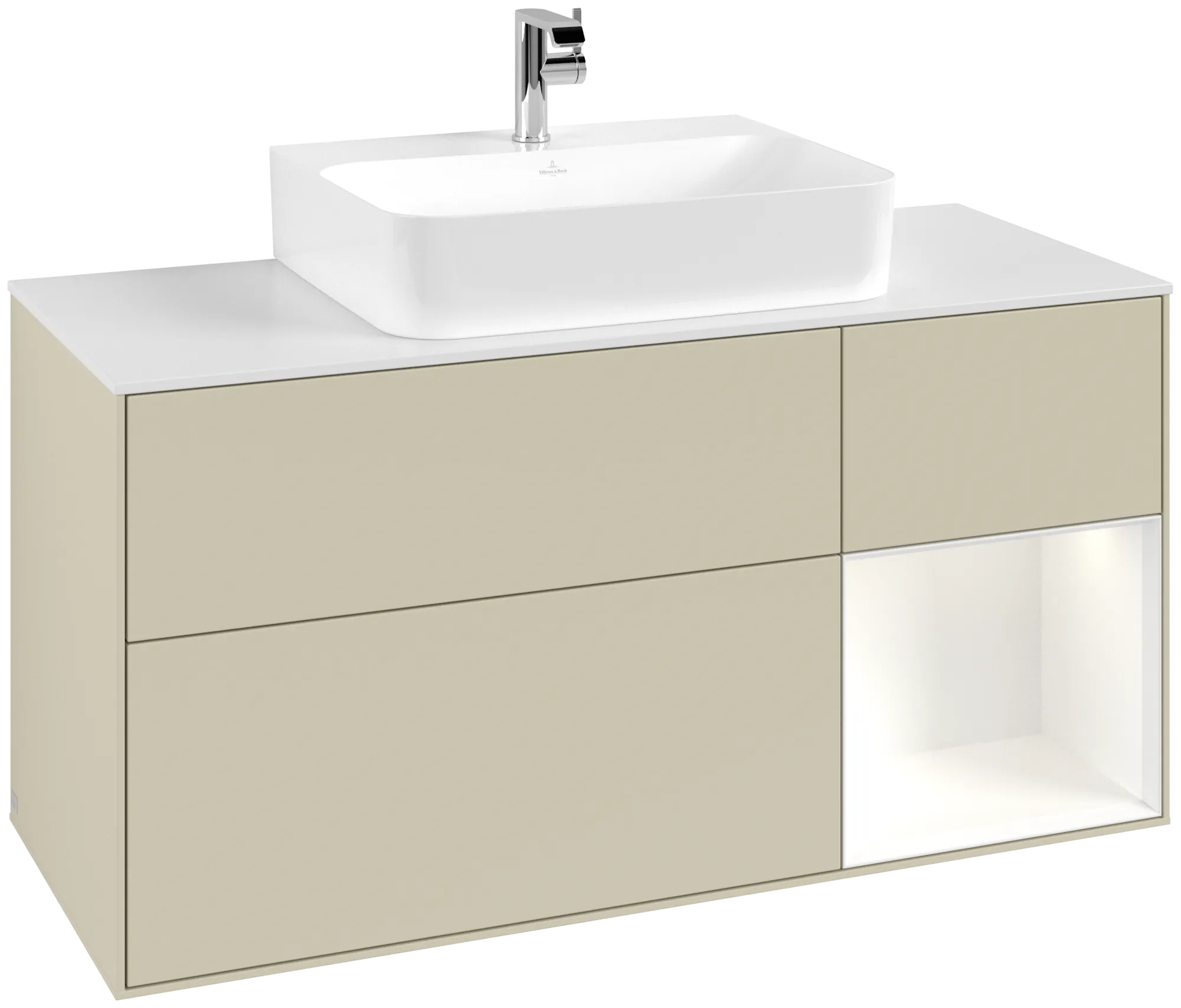VILLEROY BOCH Finion Vanity unit, with lighting, 3 pull-out compartments, 1200 x 603 x 501 mm, Silk Grey Matt Lacquer / White Matt Lacquer / Glass White Matt #G171MTHJ resmi