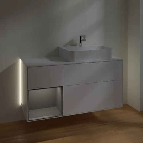 VILLEROY BOCH Finion Waschbeckenunterschrank, mit Beleuchtung, 3 Auszüge, 1200 x 603 x 501 mm, White Matt Lacquer / Anthracite Matt Lacquer / Glass White Matt #G141GKMT, Bild 3