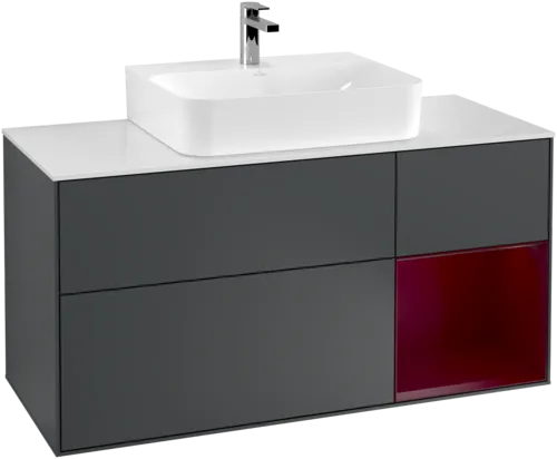 Picture of VILLEROY BOCH Finion Vanity unit, with lighting, 3 pull-out compartments, 1200 x 603 x 501 mm, Midnight Blue Matt Lacquer / Peony Matt Lacquer / Glass White Matt #G171HBHG