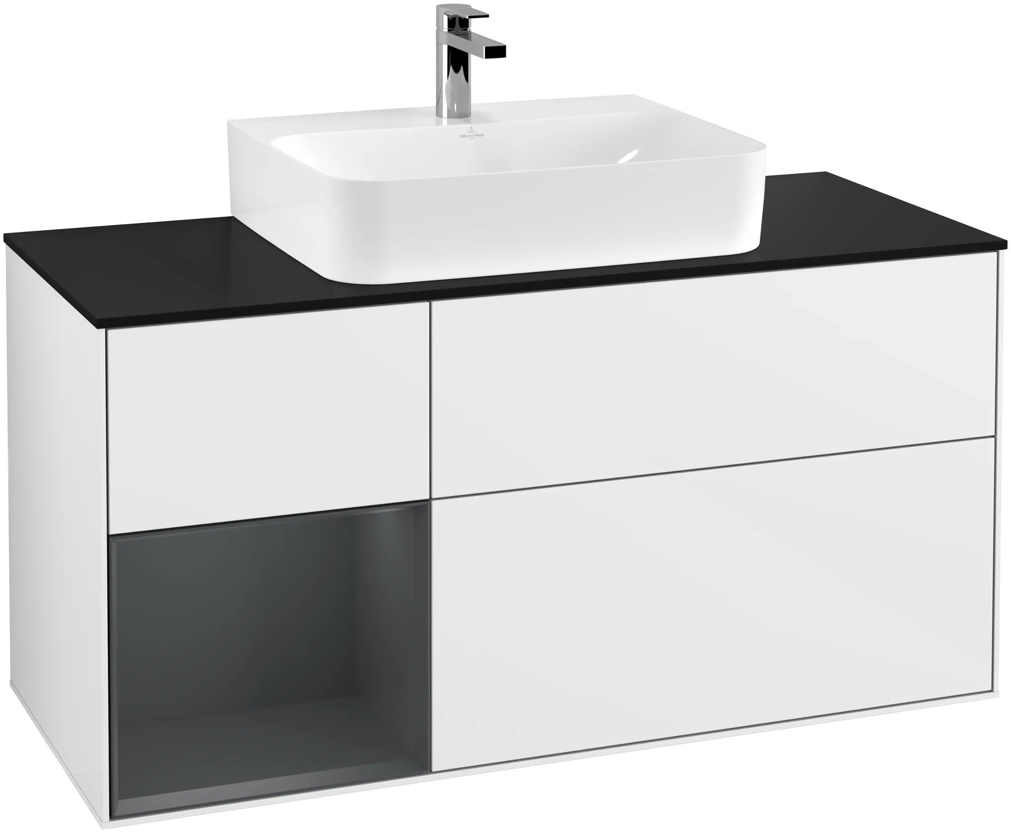 Picture of VILLEROY BOCH Finion Vanity unit, with lighting, 3 pull-out compartments, 1200 x 603 x 501 mm, Glossy White Lacquer / Midnight Blue Matt Lacquer / Glass Black Matt #G162HGGF