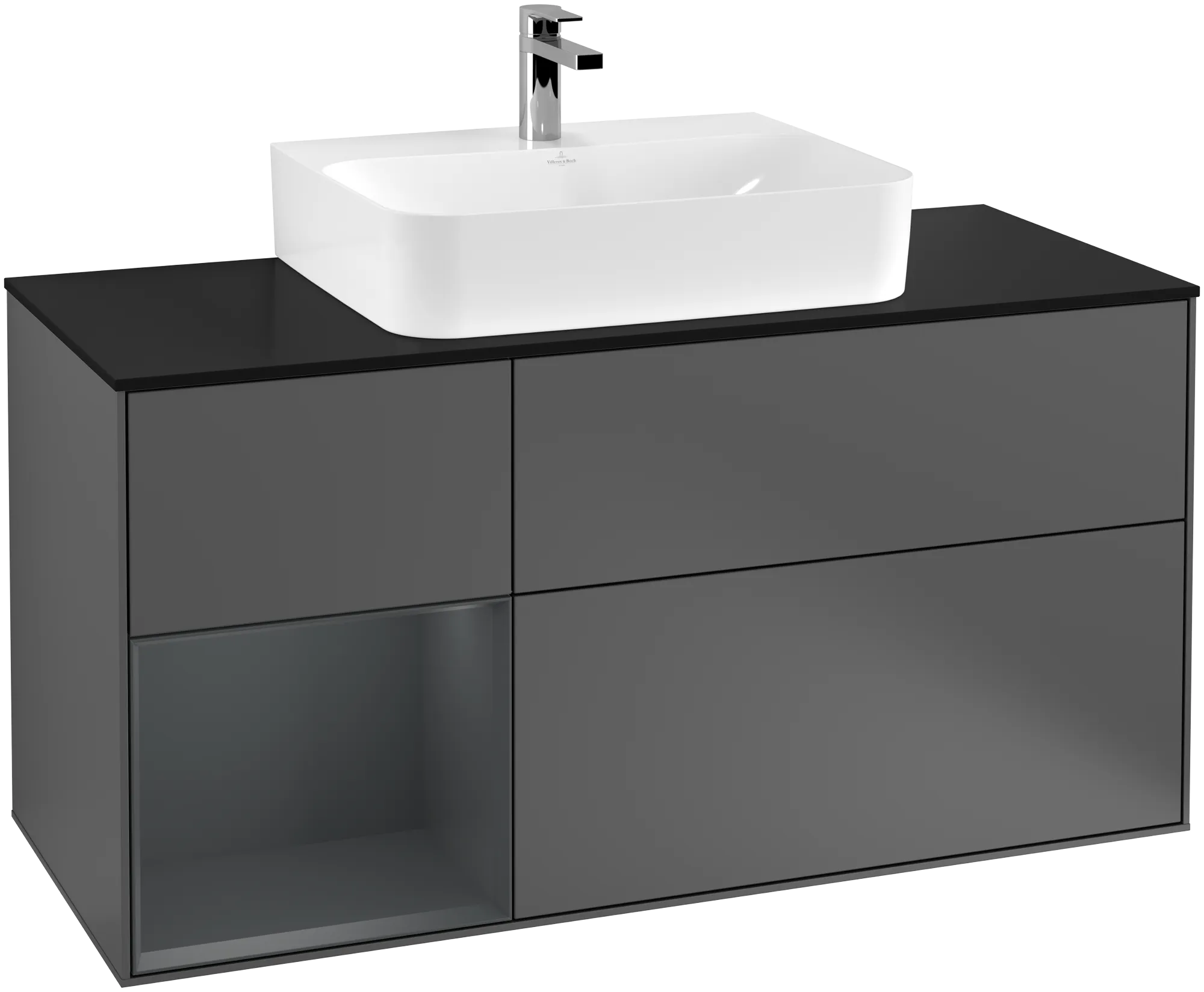 Picture of VILLEROY BOCH Finion Vanity unit, with lighting, 3 pull-out compartments, 1200 x 603 x 501 mm, Anthracite Matt Lacquer / Midnight Blue Matt Lacquer / Glass Black Matt #G162HGGK