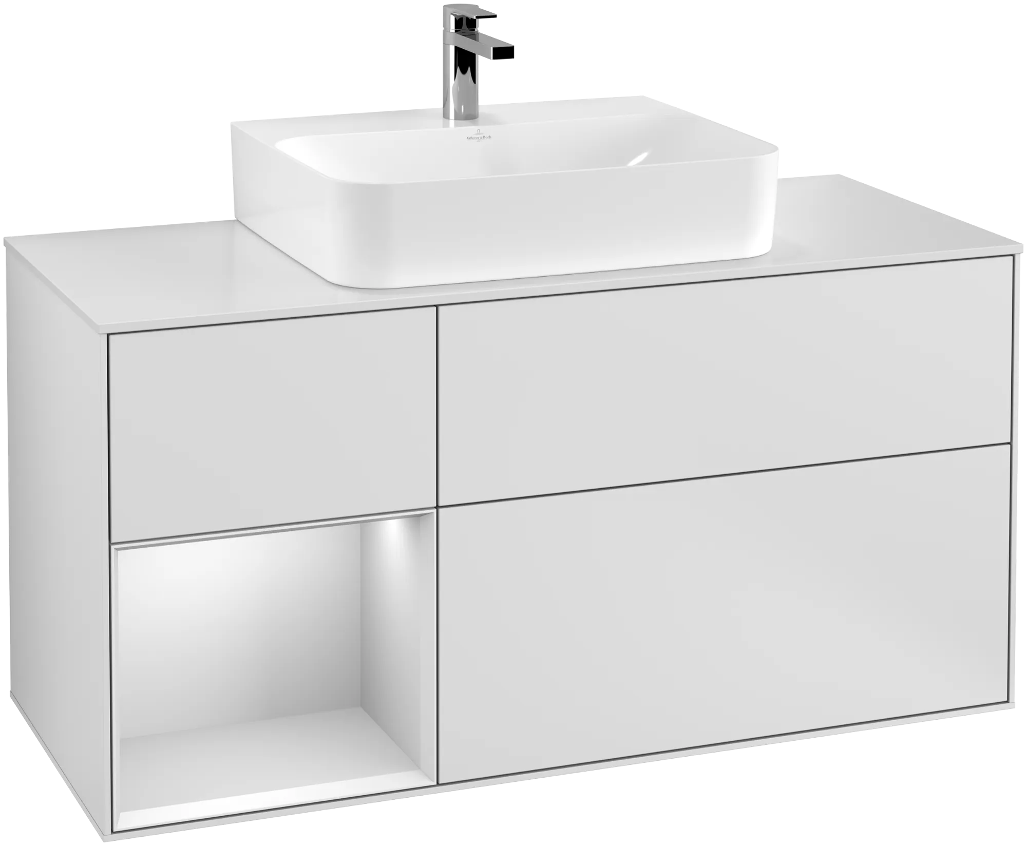 Picture of VILLEROY BOCH Finion Vanity unit, with lighting, 3 pull-out compartments, 1200 x 603 x 501 mm, White Matt Lacquer / White Matt Lacquer / Glass White Matt #G161MTMT