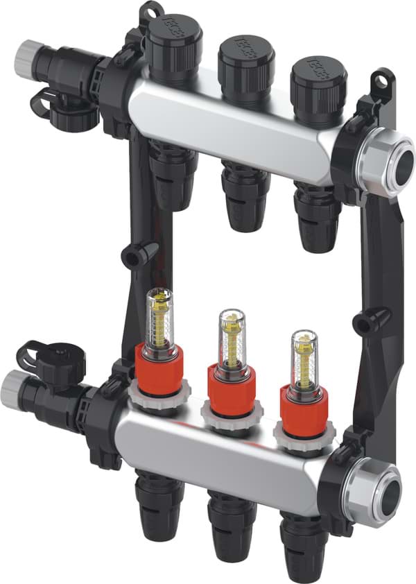 TECE TECEfloor Edelstahlverteiler HKV 2, Typ TECElogo-Push SLQ, mit Durchflussanzeige, 1" IG flachdichtend #77311102
