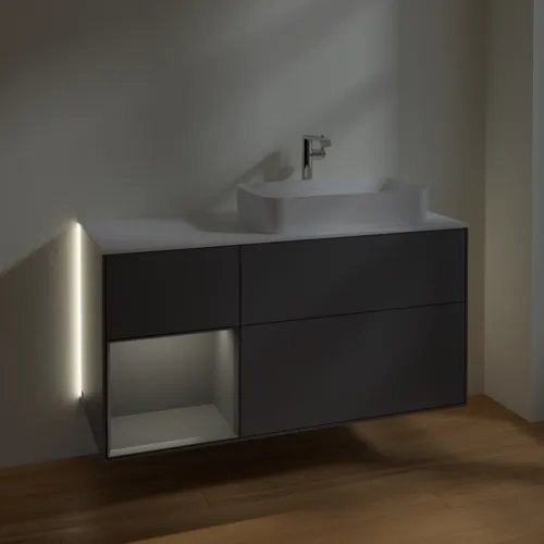 Bild von VILLEROY BOCH Finion Waschbeckenunterschrank, mit Beleuchtung, 3 Auszüge, 1200 x 603 x 501 mm, Anthracite Matt Lacquer / Anthracite Matt Lacquer / Glass White Matt #G271GKGK