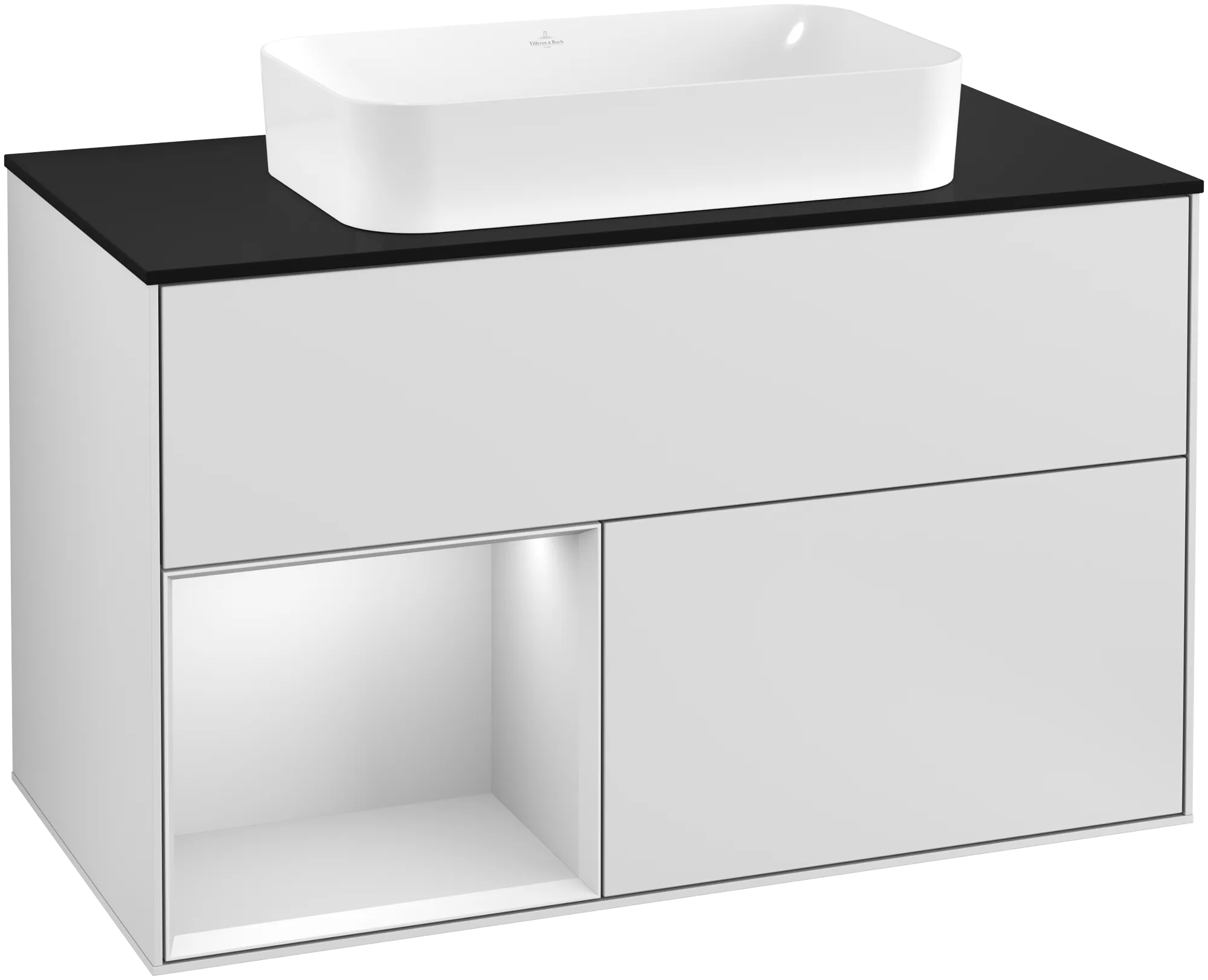 VILLEROY BOCH Finion Vanity unit, with lighting, 2 pull-out compartments, 1000 x 603 x 501 mm, White Matt Lacquer / White Matt Lacquer / Glass Black Matt #G242MTMT resmi