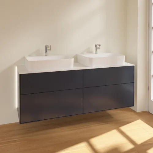 VILLEROY BOCH Finion Waschbeckenunterschrank, mit Beleuchtung, 4 Auszüge, 1600 x 603 x 501 mm, Midnight Blue Matt Lacquer / Glass White Matt #G18100HG, Bild 2