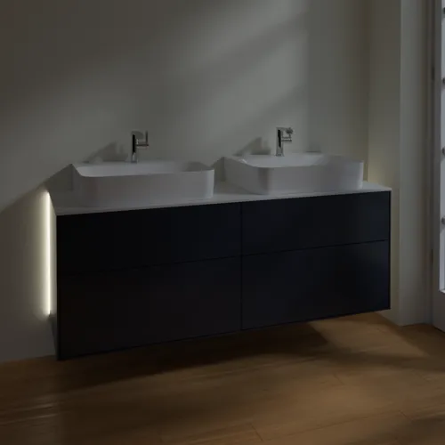 VILLEROY BOCH Finion Waschbeckenunterschrank, mit Beleuchtung, 4 Auszüge, 1600 x 603 x 501 mm, Midnight Blue Matt Lacquer / Glass White Matt #G18100HG, Bild 3