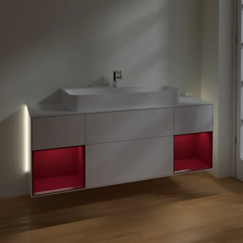 VILLEROY BOCH Finion Waschbeckenunterschrank, mit Beleuchtung, 4 Auszüge, 1600 x 603 x 501 mm, Glossy White Lacquer / Peony Matt Lacquer / Glass White Matt #G211HBGF, Bild 3