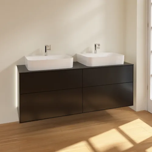 Bild von VILLEROY BOCH Finion Waschbeckenunterschrank, mit Beleuchtung, 4 Auszüge, 1600 x 603 x 501 mm, Black Matt Lacquer / Glass Black Matt #G18200PD