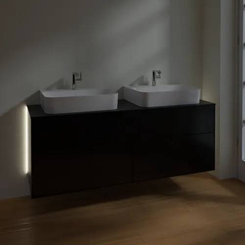 Bild von VILLEROY BOCH Finion Waschbeckenunterschrank, mit Beleuchtung, 4 Auszüge, 1600 x 603 x 501 mm, Black Matt Lacquer / Glass Black Matt #G18200PD