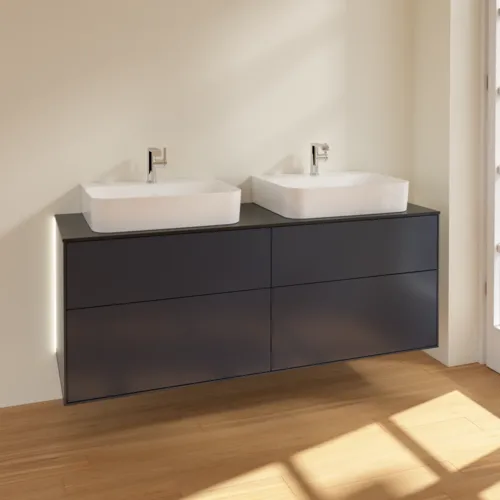 VILLEROY BOCH Finion Waschbeckenunterschrank, mit Beleuchtung, 4 Auszüge, 1600 x 603 x 501 mm, Midnight Blue Matt Lacquer / Glass Black Matt #G18200HG, Bild 2