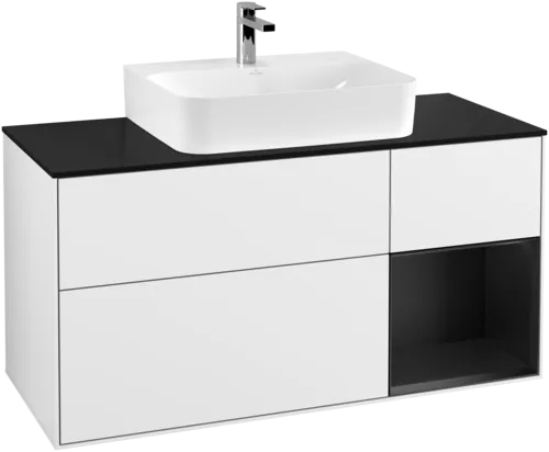Picture of VILLEROY BOCH Finion Vanity unit, with lighting, 3 pull-out compartments, 1200 x 603 x 501 mm, Glossy White Lacquer / Black Matt Lacquer / Glass Black Matt #G172PDGF