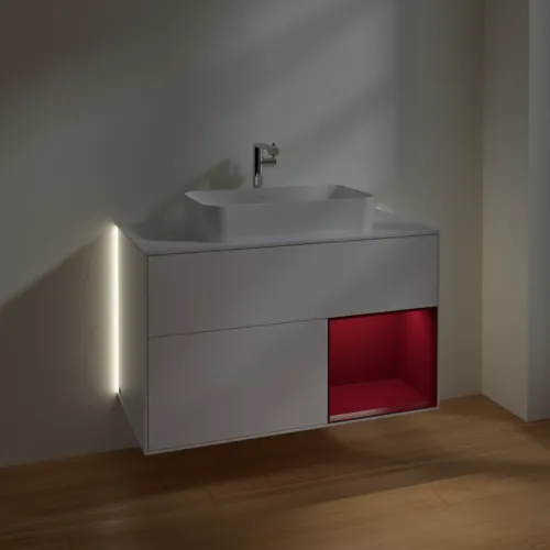 Bild von VILLEROY BOCH Finion Waschbeckenunterschrank, mit Beleuchtung, 2 Auszüge, 1000 x 603 x 501 mm, White Matt Lacquer / Peony Matt Lacquer / Glass White Matt #G251HBMT