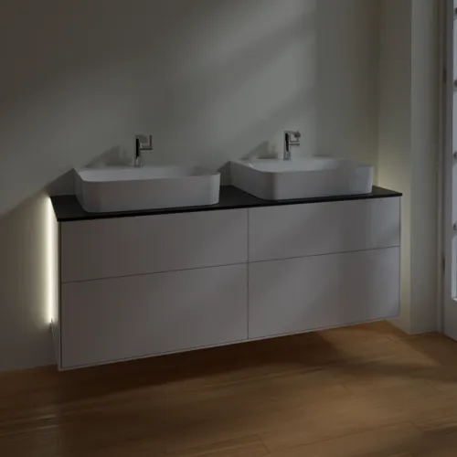 Bild von VILLEROY BOCH Finion Waschbeckenunterschrank, mit Beleuchtung, 4 Auszüge, 1600 x 603 x 501 mm, Glossy White Lacquer / Glass Black Matt #G18200GF