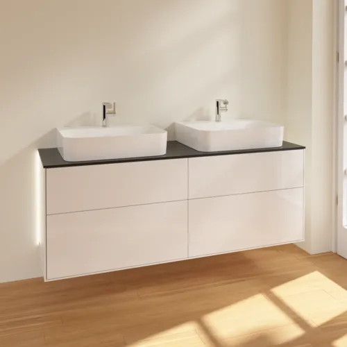 Bild von VILLEROY BOCH Finion Waschbeckenunterschrank, mit Beleuchtung, 4 Auszüge, 1600 x 603 x 501 mm, Glossy White Lacquer / Glass Black Matt #G18200GF