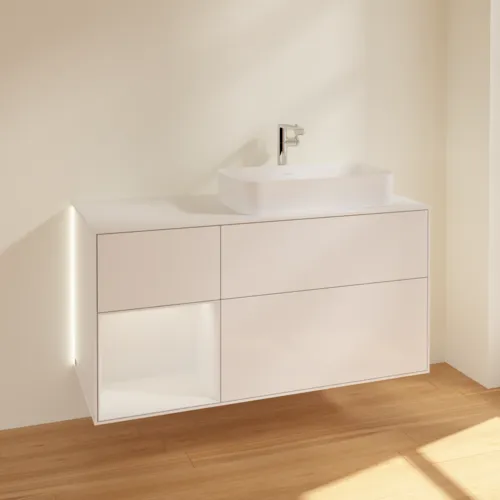 Bild von VILLEROY BOCH Finion Waschbeckenunterschrank, mit Beleuchtung, 3 Auszüge, 1200 x 603 x 501 mm, Glossy White Lacquer / Glossy White Lacquer / Glass White Matt #G271GFGF