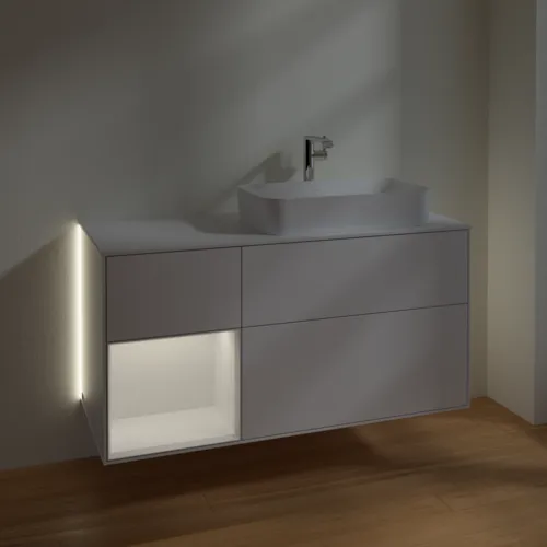 Bild von VILLEROY BOCH Finion Waschbeckenunterschrank, mit Beleuchtung, 3 Auszüge, 1200 x 603 x 501 mm, Glossy White Lacquer / Glossy White Lacquer / Glass White Matt #G271GFGF