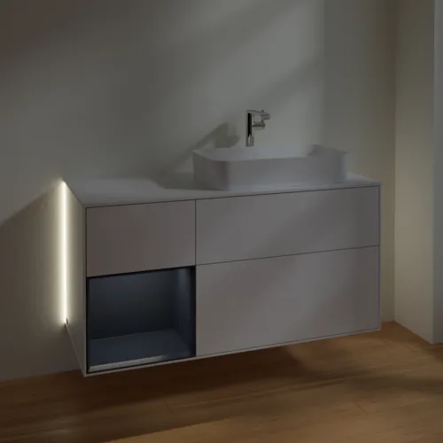 Bild von VILLEROY BOCH Finion Waschbeckenunterschrank, mit Beleuchtung, 3 Auszüge, 1200 x 603 x 501 mm, Glossy White Lacquer / Midnight Blue Matt Lacquer / Glass White Matt #G271HGGF