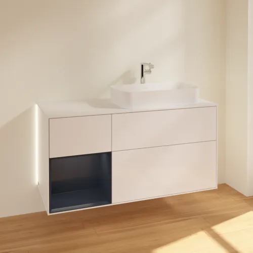 Bild von VILLEROY BOCH Finion Waschbeckenunterschrank, mit Beleuchtung, 3 Auszüge, 1200 x 603 x 501 mm, Glossy White Lacquer / Midnight Blue Matt Lacquer / Glass White Matt #G271HGGF