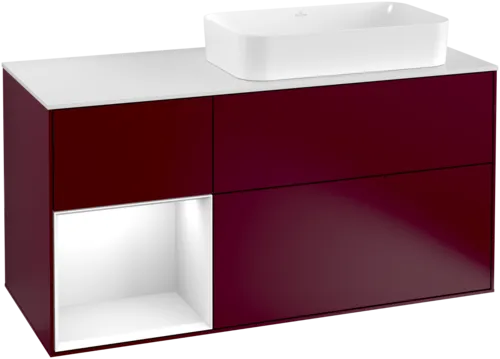 Picture of VILLEROY BOCH Finion Vanity unit, with lighting, 3 pull-out compartments, 1200 x 603 x 501 mm, Peony Matt Lacquer / Glossy White Lacquer / Glass White Matt #G271GFHB