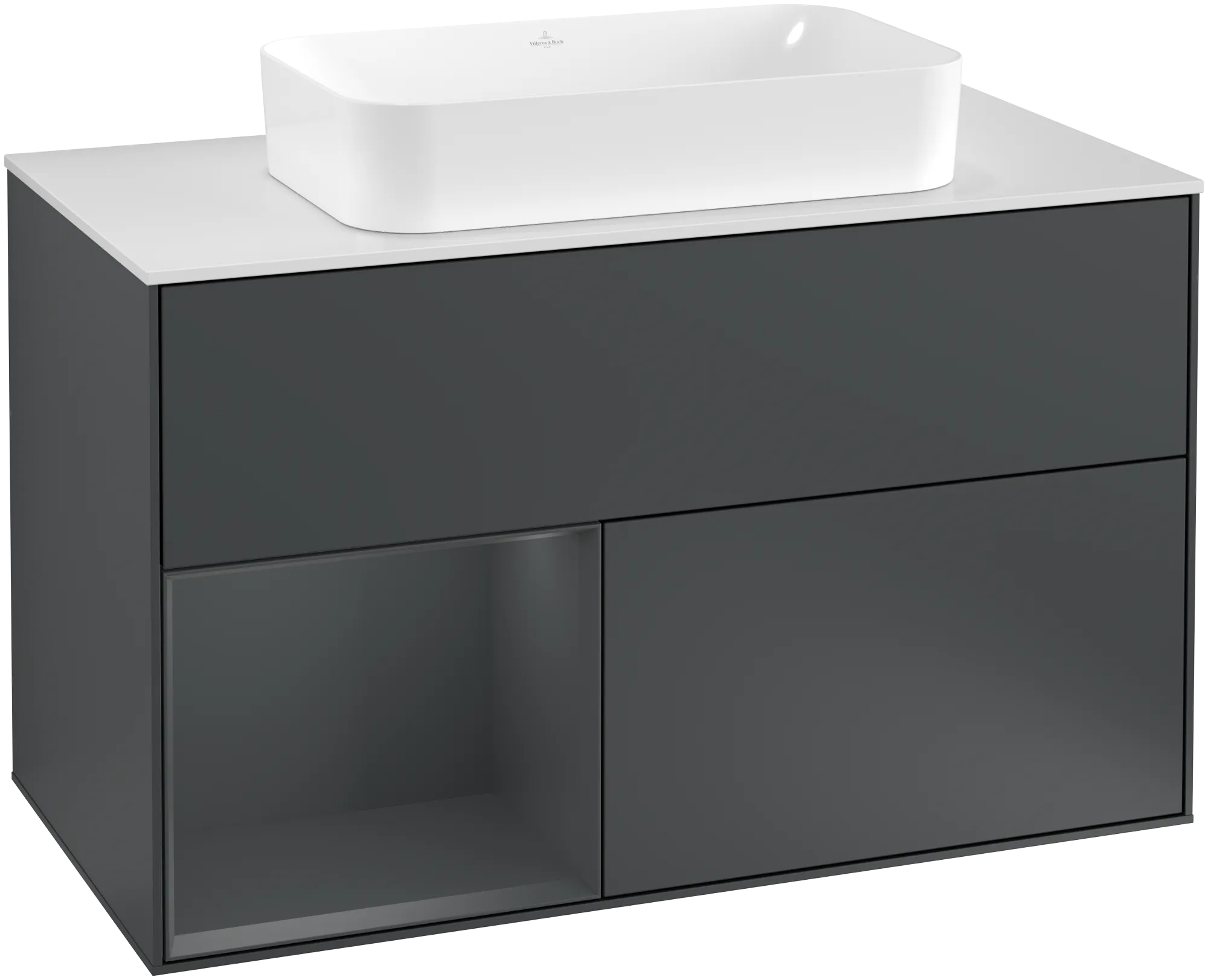 Picture of VILLEROY BOCH Finion Vanity unit, with lighting, 2 pull-out compartments, 1000 x 603 x 501 mm, Midnight Blue Matt Lacquer / Midnight Blue Matt Lacquer / Glass White Matt #G241HGHG