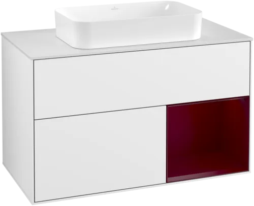 Picture of VILLEROY BOCH Finion Vanity unit, with lighting, 2 pull-out compartments, 1000 x 603 x 501 mm, Glossy White Lacquer / Peony Matt Lacquer / Glass White Matt #G251HBGF