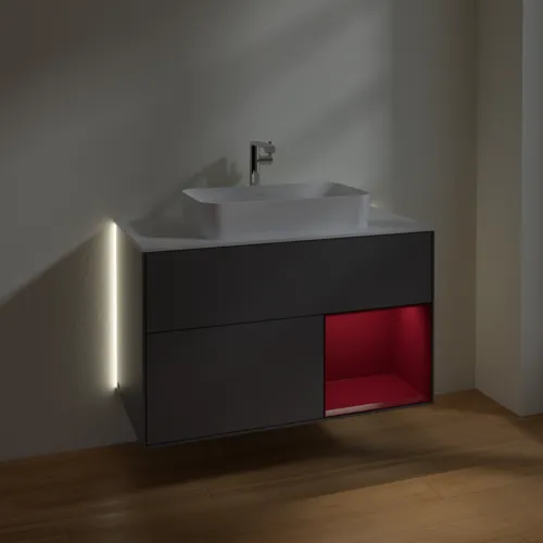 Bild von VILLEROY BOCH Finion Waschbeckenunterschrank, mit Beleuchtung, 2 Auszüge, 1000 x 603 x 501 mm, Anthracite Matt Lacquer / Peony Matt Lacquer / Glass White Matt #G251HBGK