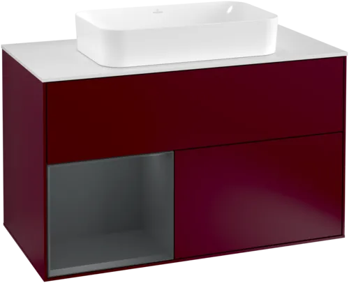Picture of VILLEROY BOCH Finion Vanity unit, with lighting, 2 pull-out compartments, 1000 x 603 x 501 mm, Peony Matt Lacquer / Midnight Blue Matt Lacquer / Glass White Matt #G241HGHB