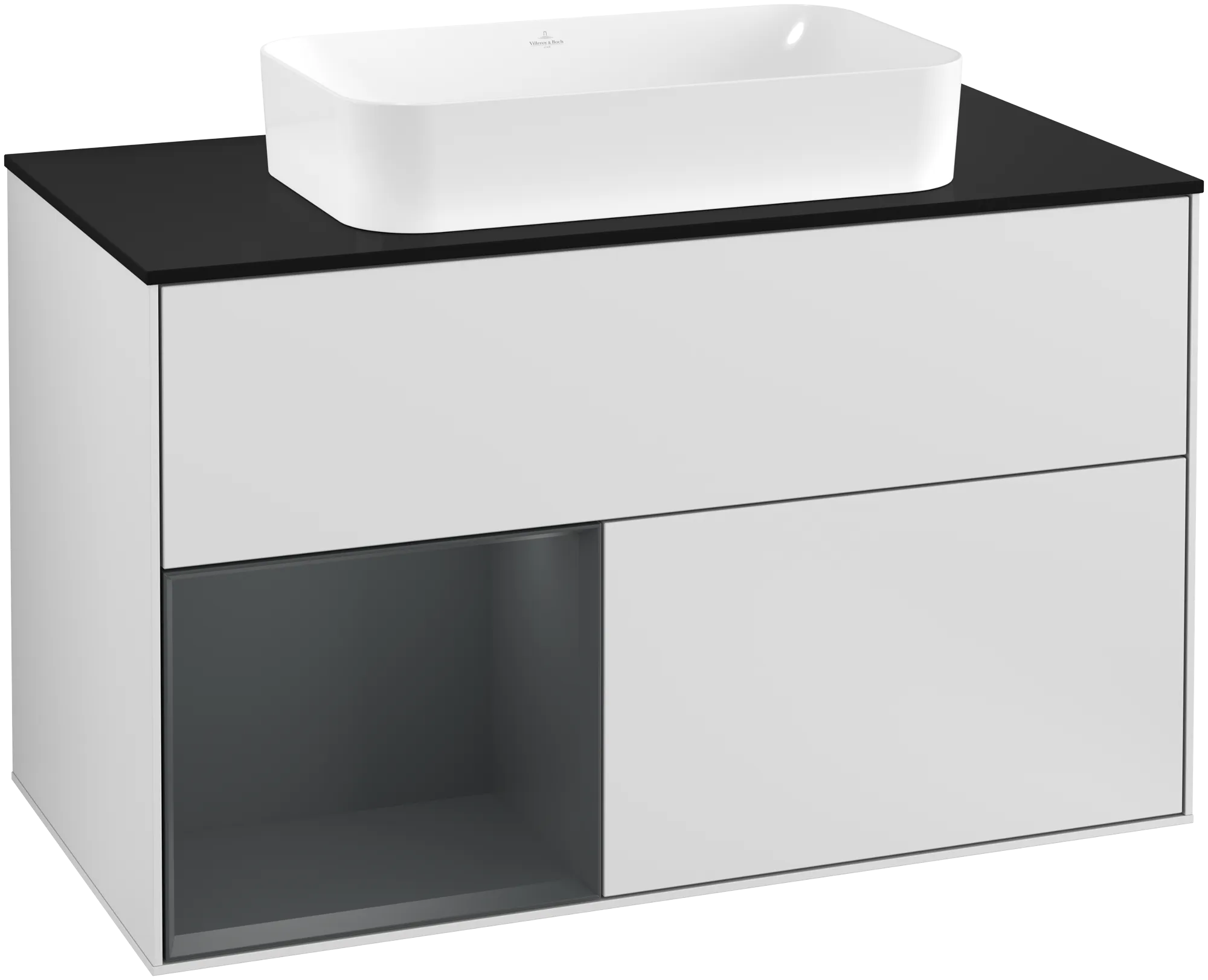 Picture of VILLEROY BOCH Finion Vanity unit, with lighting, 2 pull-out compartments, 1000 x 603 x 501 mm, White Matt Lacquer / Midnight Blue Matt Lacquer / Glass Black Matt #G242HGMT