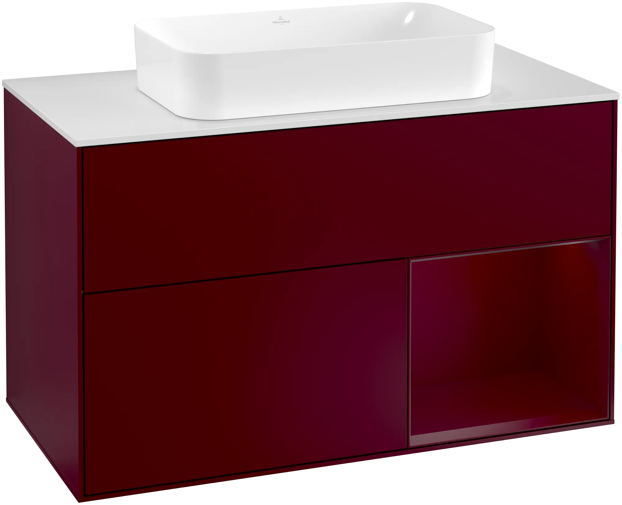Picture of VILLEROY BOCH Finion Vanity unit, with lighting, 2 pull-out compartments, 1000 x 603 x 501 mm, Peony Matt Lacquer / Peony Matt Lacquer / Glass White Matt #G251HBHB