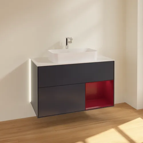 Bild von VILLEROY BOCH Finion Waschbeckenunterschrank, mit Beleuchtung, 2 Auszüge, 1000 x 603 x 501 mm, Midnight Blue Matt Lacquer / Peony Matt Lacquer / Glass White Matt #G251HBHG