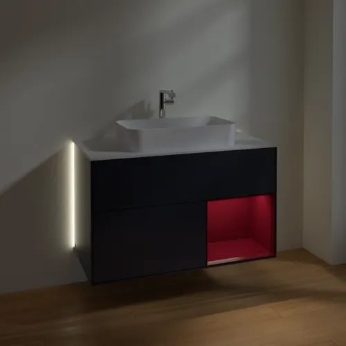 Bild von VILLEROY BOCH Finion Waschbeckenunterschrank, mit Beleuchtung, 2 Auszüge, 1000 x 603 x 501 mm, Midnight Blue Matt Lacquer / Peony Matt Lacquer / Glass White Matt #G251HBHG