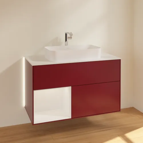 VILLEROY BOCH Finion Waschbeckenunterschrank, mit Beleuchtung, 2 Auszüge, 1000 x 603 x 501 mm, Peony Matt Lacquer / Glossy White Lacquer / Glass White Matt #G241GFHB, Bild 2