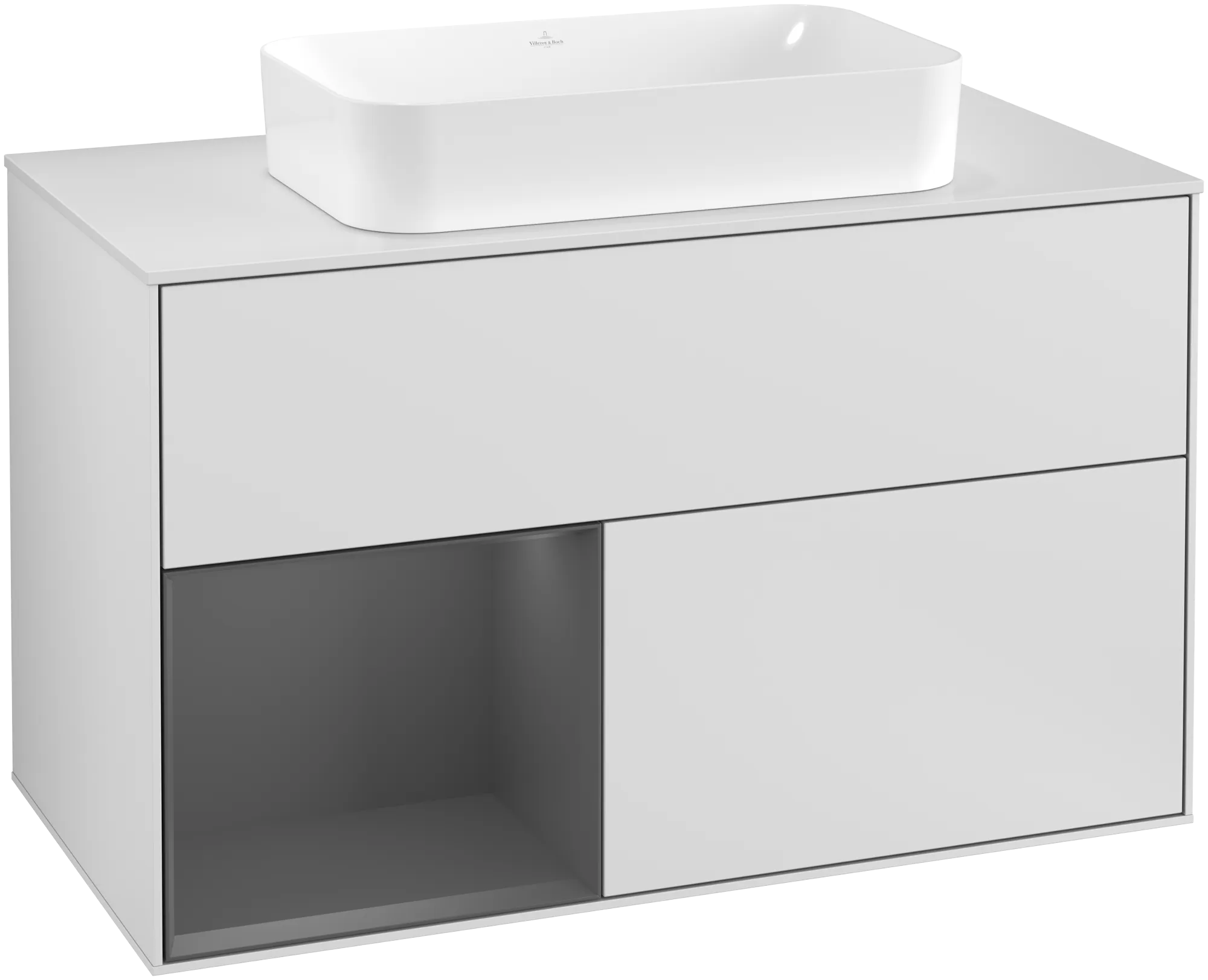 Obrázek VILLEROY BOCH Finion Vanity unit, with lighting, 2 pull-out compartments, 1000 x 603 x 501 mm, White Matt Lacquer / Anthracite Matt Lacquer / Glass White Matt #G241GKMT