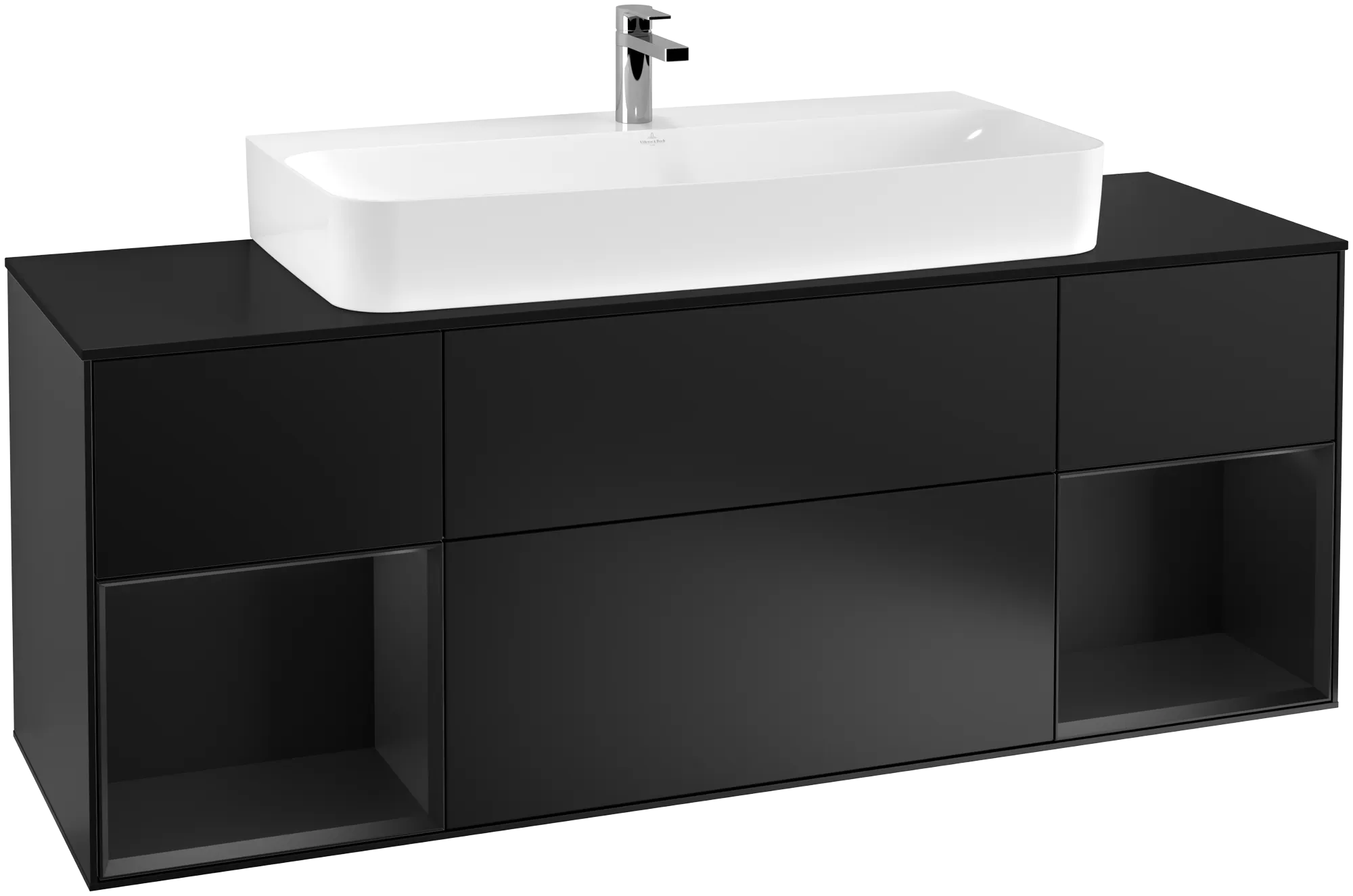 Obrázek VILLEROY BOCH Finion Vanity unit, with lighting, 4 pull-out compartments, 1600 x 603 x 501 mm, Black Matt Lacquer / Black Matt Lacquer / Glass Black Matt #G212PDPD