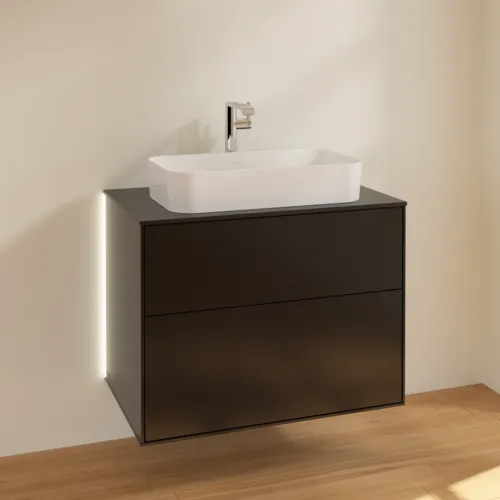 Bild von VILLEROY BOCH Finion Waschbeckenunterschrank, mit Beleuchtung, 2 Auszüge, 800 x 603 x 501 mm, Black Matt Lacquer / Glass Black Matt #G22200PD