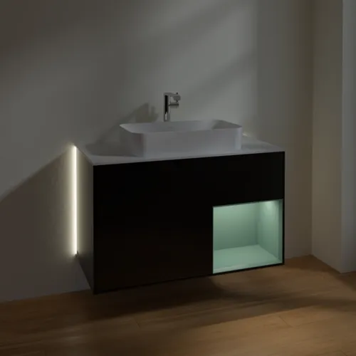 Bild von VILLEROY BOCH Finion Waschbeckenunterschrank, mit Beleuchtung, 2 Auszüge, 1000 x 603 x 501 mm, Black Matt Lacquer / Olive Matt Lacquer / Glass White Matt #G251GMPD