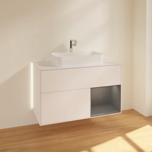 Bild von VILLEROY BOCH Finion Waschbeckenunterschrank, mit Beleuchtung, 2 Auszüge, 1000 x 603 x 501 mm, White Matt Lacquer / Anthracite Matt Lacquer / Glass White Matt #G251GKMT