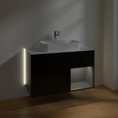 Bild von VILLEROY BOCH Finion Waschbeckenunterschrank, mit Beleuchtung, 2 Auszüge, 1000 x 603 x 501 mm, Black Matt Lacquer / Anthracite Matt Lacquer / Glass White Matt #G251GKPD