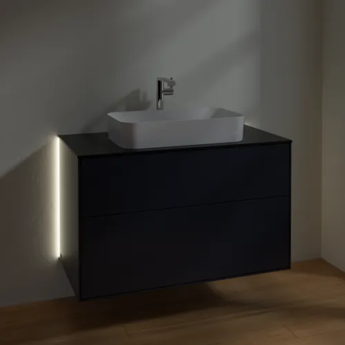 Bild von VILLEROY BOCH Finion Waschbeckenunterschrank, mit Beleuchtung, 2 Auszüge, 1000 x 603 x 501 mm, Midnight Blue Matt Lacquer / Glass Black Matt #G23200HG