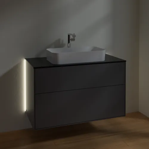 Bild von VILLEROY BOCH Finion Waschbeckenunterschrank, mit Beleuchtung, 2 Auszüge, 1000 x 603 x 501 mm, Anthracite Matt Lacquer / Glass Black Matt #G23200GK